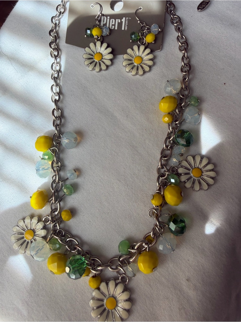 Pier 1 Daisy Necklace & Matching Earrings Set Yellow Floral Beaded Statement - Picture 4 of 9